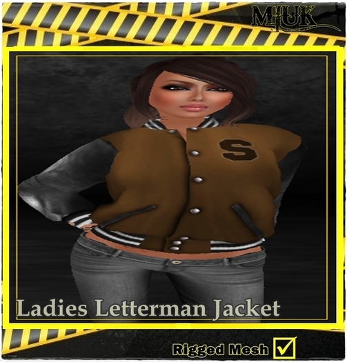 MIUK - Brown & Black Mesh_Ladies Letterman Jacket XS S M L XL