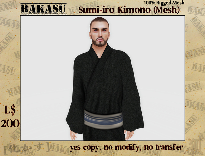 Bakasu - Sumi-iro Kimono For Men (Mesh)