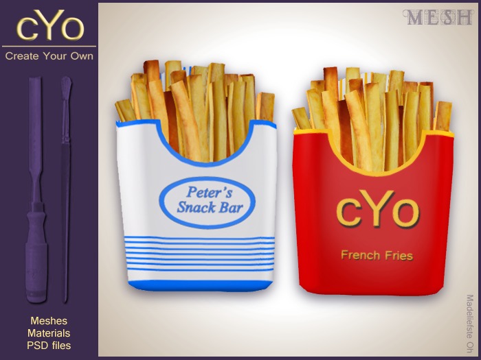 cYo French Fries in a Box, full perms mesh + Photoshop file