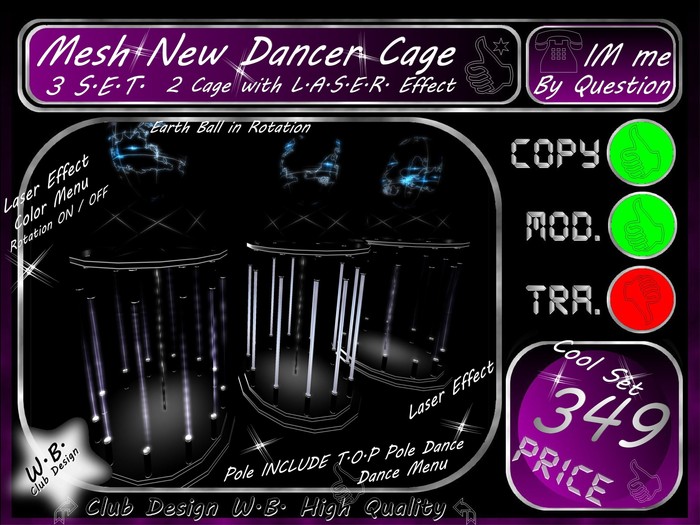 Cage 3 Cage Set & Laser Effect Color Changer Rota on/off 6Dance
