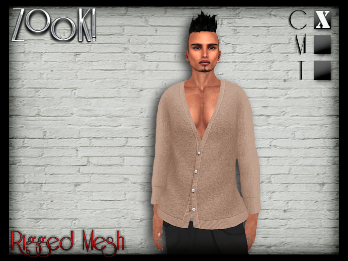 Male V-Neck Cardigan - (Rigged Mesh) - Tan