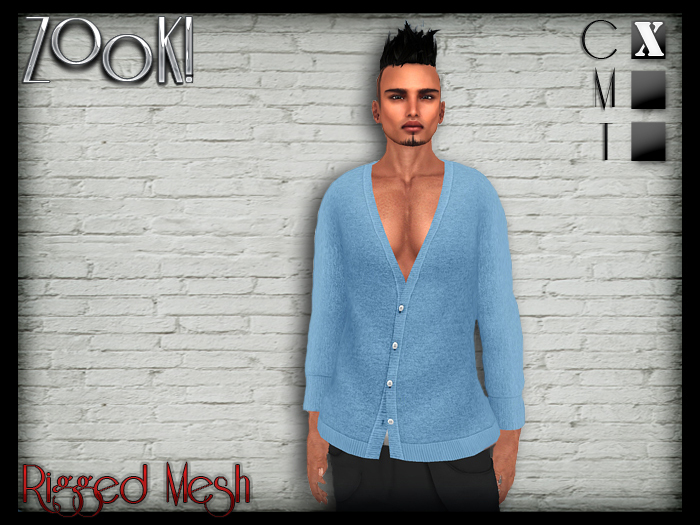 Male V-Neck Cardigan - (Rigged Mesh) - Sky