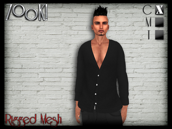 Male V-Neck Cardigan - (Rigged Mesh) - Black