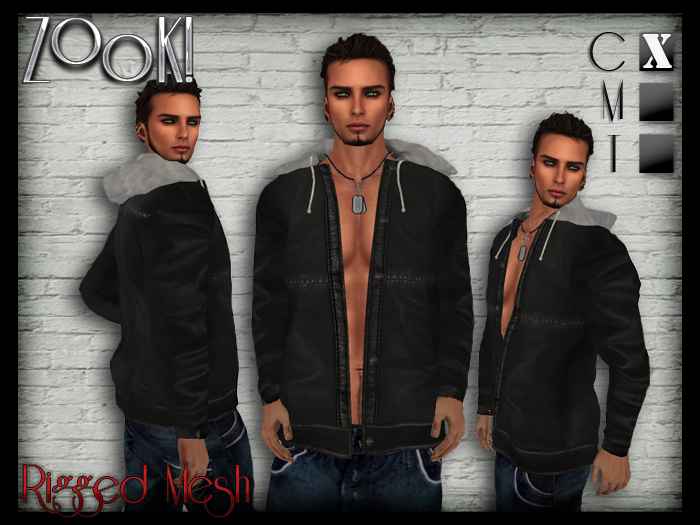 ZK! Open Hooded Jacket (Rigged Mesh) Black