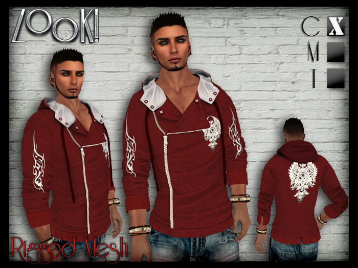 Urban Hooded Jacket - (Rigged Mesh) - Red n White