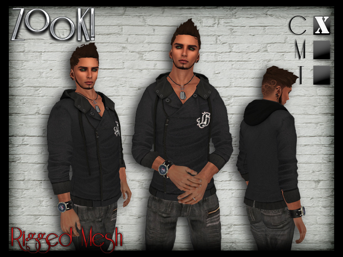 ZK! Urban Hooded Jacket (Rigged Mesh) Dark Grey