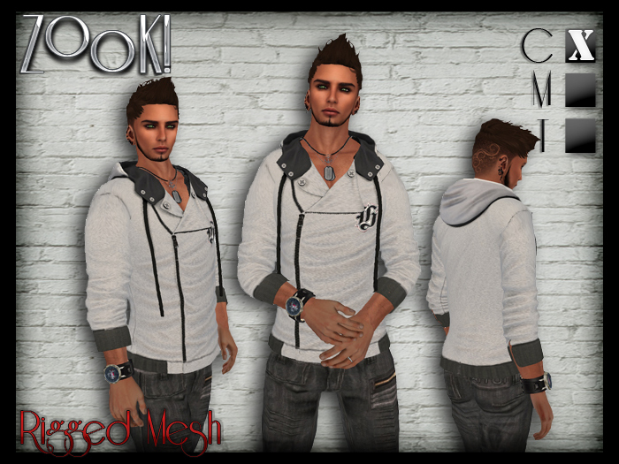 ZK! Urban Hooded Jacket (Rigged Mesh) Light Grey
