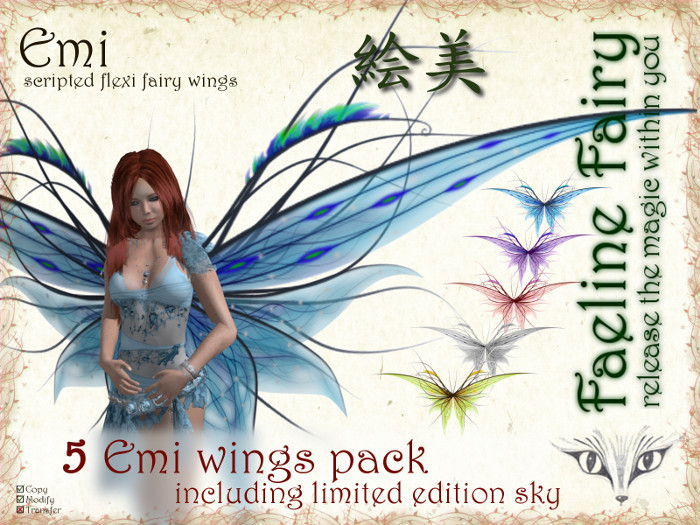 Emi Pack - five flexi wings for tiny and large by Faeline Fairy