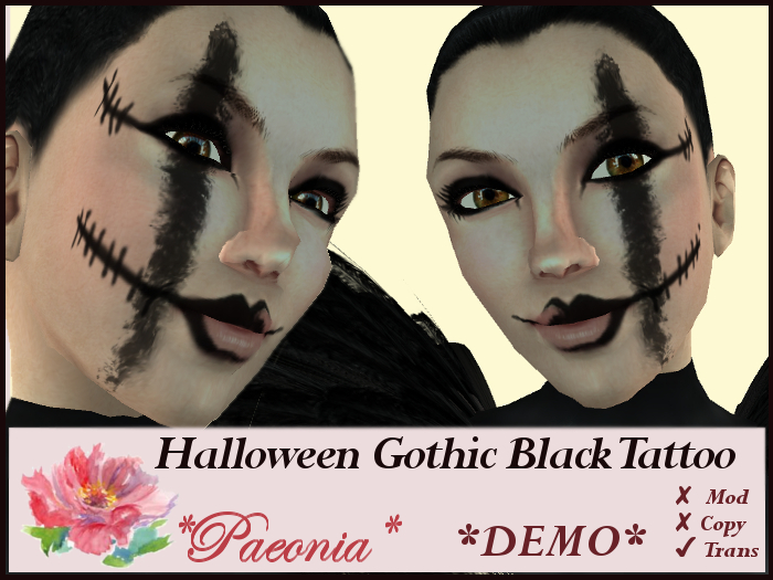Second Life Marketplace - DEMO Warpaint Black Goth Tattoo *Paeonia*