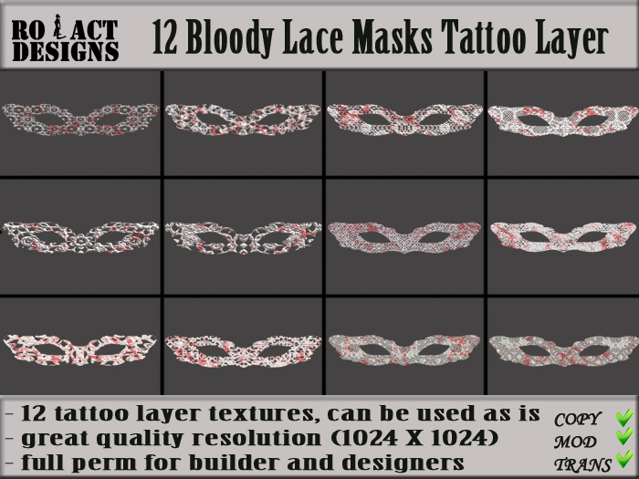 Ro!Act Designs 12 Bloody Lace Masks Tattoo Layer Textures