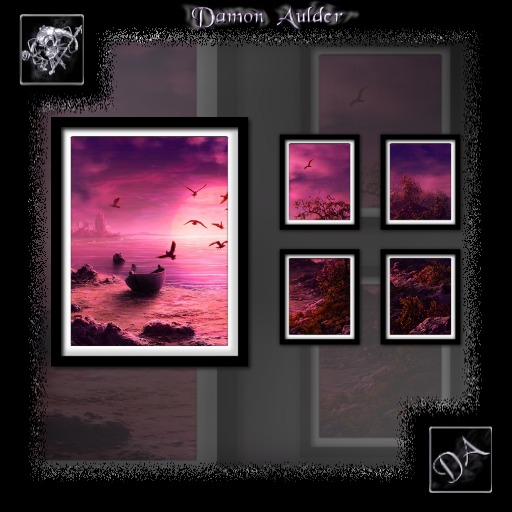 NuTec: Pink Sea Shore Sunrise Modern 5 Panel Wall Art 