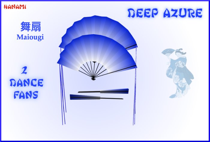 Dance Fans "Deep Azure"   Geisha  舞扇 Maiougi + ribbons