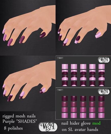 Purple "SHADES" nails + hud