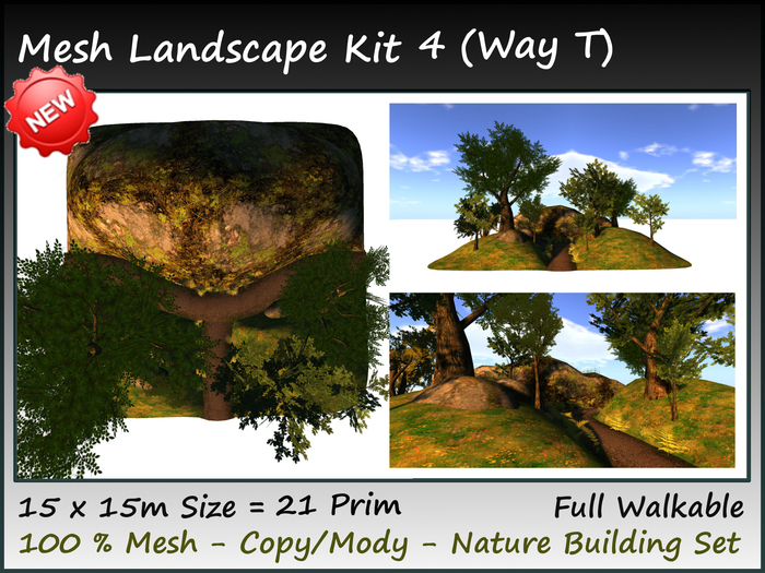 Second Life Marketplace - Mesh Landscape Kit 4 21 prim=15x15m copy-mody