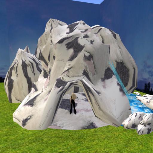 Snow mountain with cave & waterfall