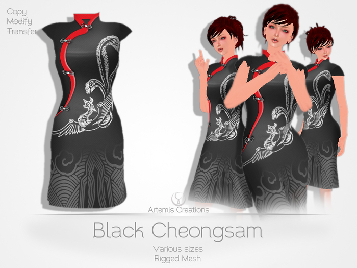 [A] Black Cheongsam -Rigged Mesh-