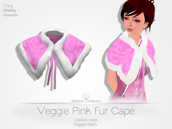 [A] Veggie White Fur Cape -Rigged Mesh-