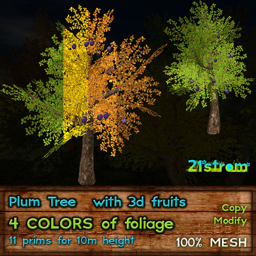 21strom Mesh PLUM tree with 3D fruits - 4 colors of foliage, copy, full modify