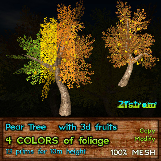 21strom Mesh PEAR tree with 3D fruits - 4 colors of foliage, copy, full modify