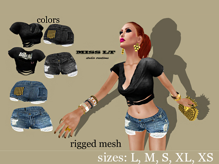 :: Miss LT mesh Lady pocket shorts black/navy & black top