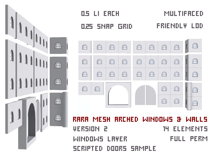 Rara Mesh Arched Windows & Walls 2 (0.5 li, full perm, 14 elements)