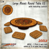 [Ginger Line] Large Mosaic Table V3 - Round low table, oriental style, with matching floor cushions - 13 F/M sit poses