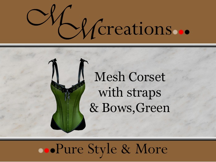 Mesh Corset with straps and bows-green