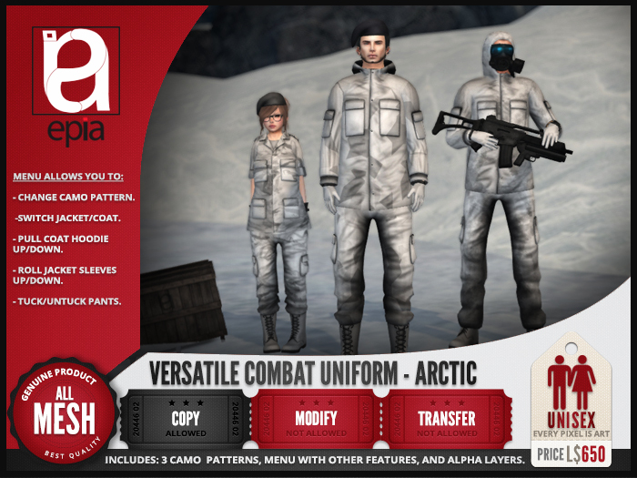 Second Life Marketplace - (epia) - Versatile Combat Uniform - Arctic ...
