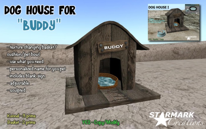 NEW! 3 PRIMS DOG HOUSE for "BUDDY"  from STARMARK CREATIONS