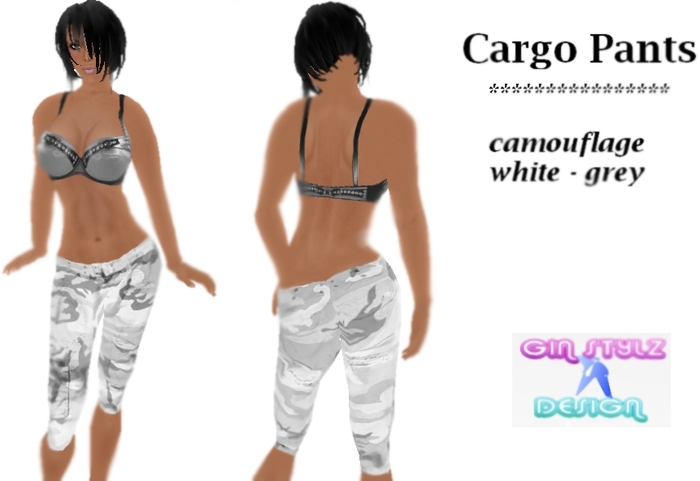 female cargo pants - camouflage white - grey