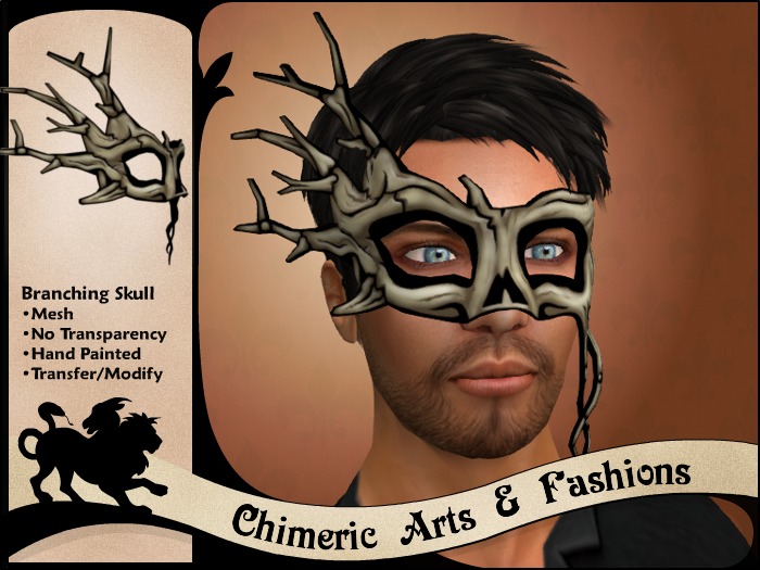 ~Chimeric Fashions~ Branching Skull Mask (Black & Cream)