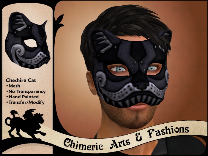 ~Chimeric Fashions~ Cheshire Cat Mask (Black & Pewter)