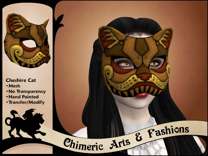 ~Chimeric Fashions~ Cheshire Cat Mask (Brown & Brass)