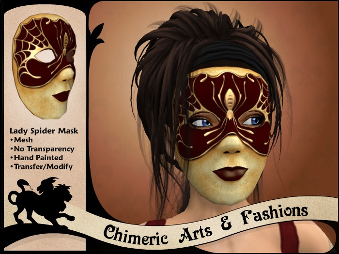 ~Chimeric Fashions~ Lady Spider Mask (Antique Burgundy)