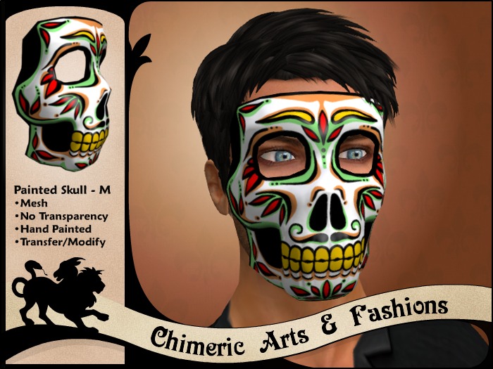 ~Chimeric Fashions~ Painted Skull Mask (Mens, Colourful)