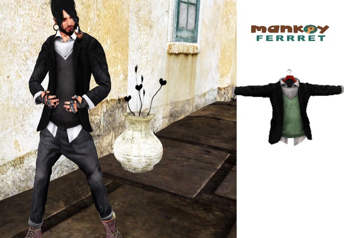 Mesh Jacket n Shirt Combo BLACK JACKET W RED SWEATER