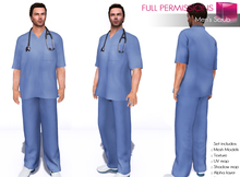 FULL PERM CLASSIC RIGGED MESH Men's Blue Medical Scrubs Set Outfit