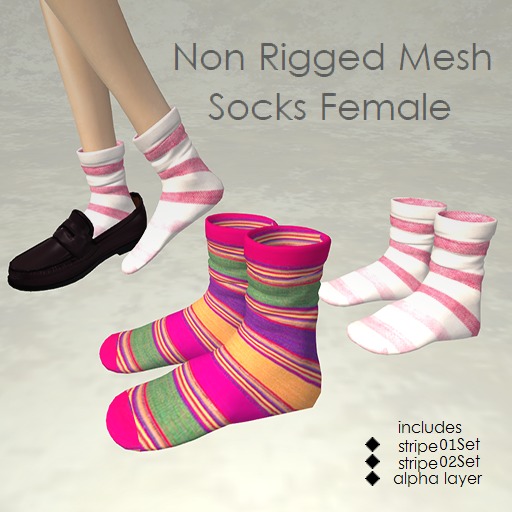 Mesh non Rigged Female Socks  stripepack box