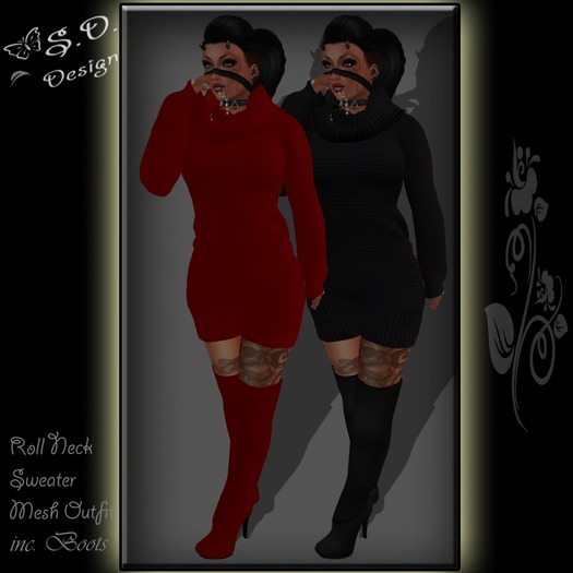 Roll Neck Sweater Outfit Duo RedBlack