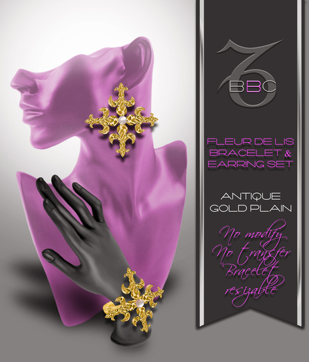 :::BBC:::Fleur De Lis Earring-Antique Gold Set