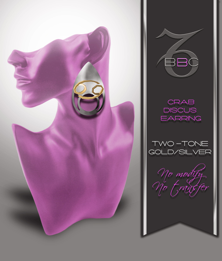 :::BBC::: Crab Two-Tone Discus Earrings