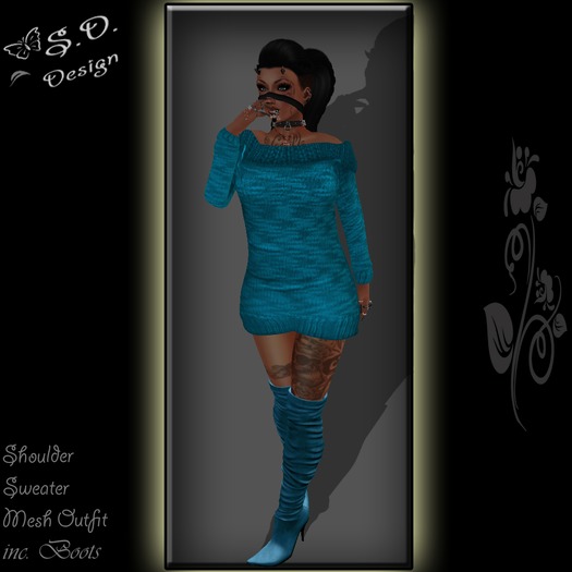 Shoulder Sweater Outfit Blue