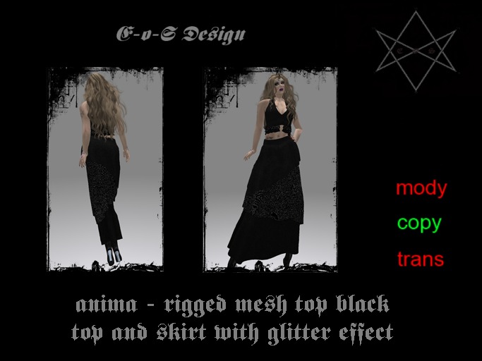 Anima rigged mesh top and skirt with glitter effect black