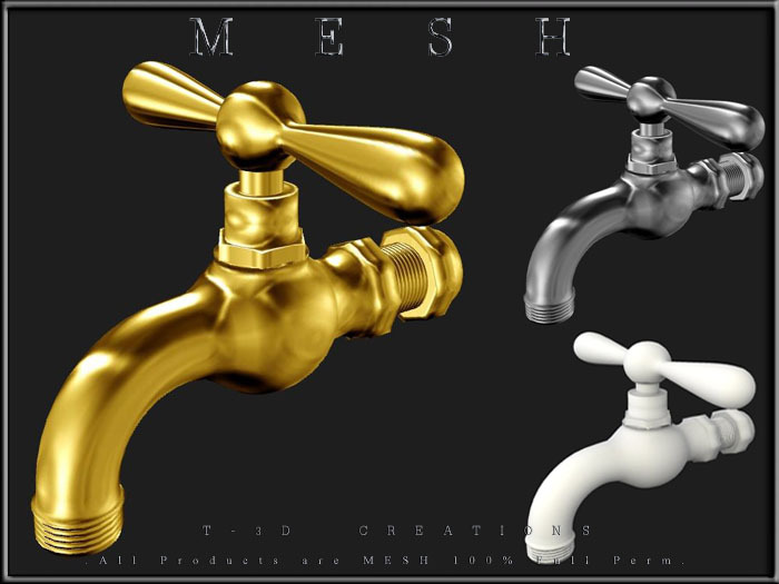 T-3D Creations [ Faucet - Silver / Gold ] MESH - Full Perm -