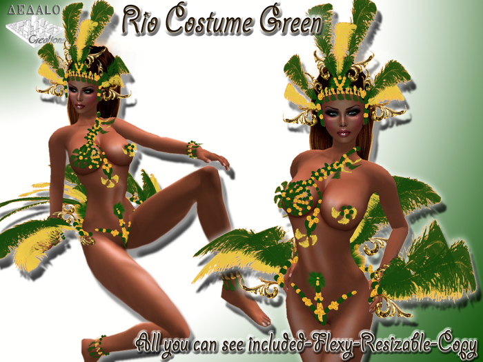 Rio Carnival Costume Green&Gold - all you can see included - Brazil Samba * SPECIAL PRICE Mardi Gras Promo *  - Dedalo -