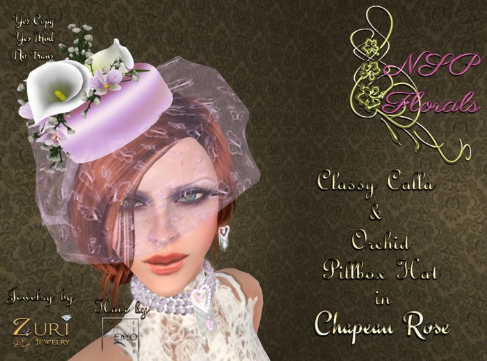 NSP Classy Calla & Orchid Pillbox Hat CR boxed