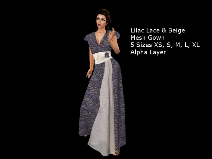 Lilac Lace & Beige Mesh Gown