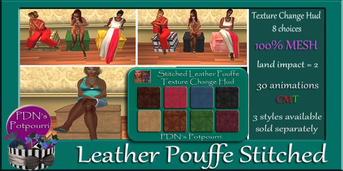 PDN: Leather Pouffe Stitched Boxed