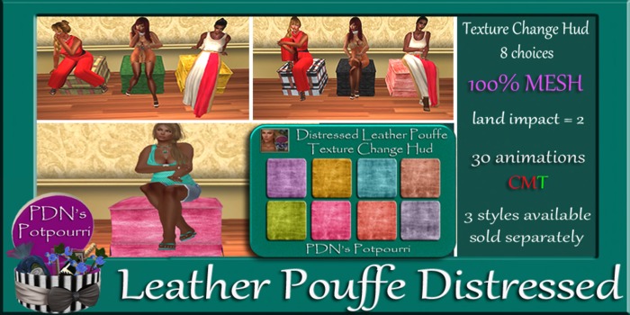 PDN: Leather Pouffe Stitched Boxed