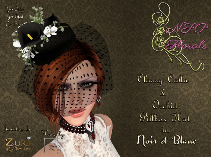 NSP Classy Calla & Orchid Pillbox hat NB Boxed